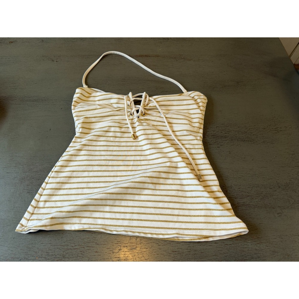 Lauren Ralph Lauren White and Tan Striped One-Piece Swim